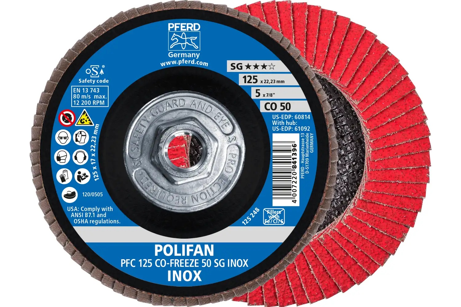 Picture of Pferd Flap Disc, 5" x 5/8-11, CO-Freeze SG Inox, 50 Grit, T29, Conical, Ceramic